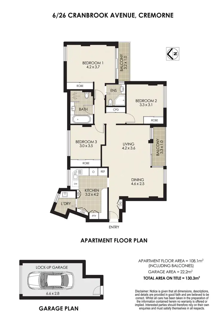Floorplan of Homely apartment listing, 6/26 Cranbrook Avenue, Cremorne NSW 2090