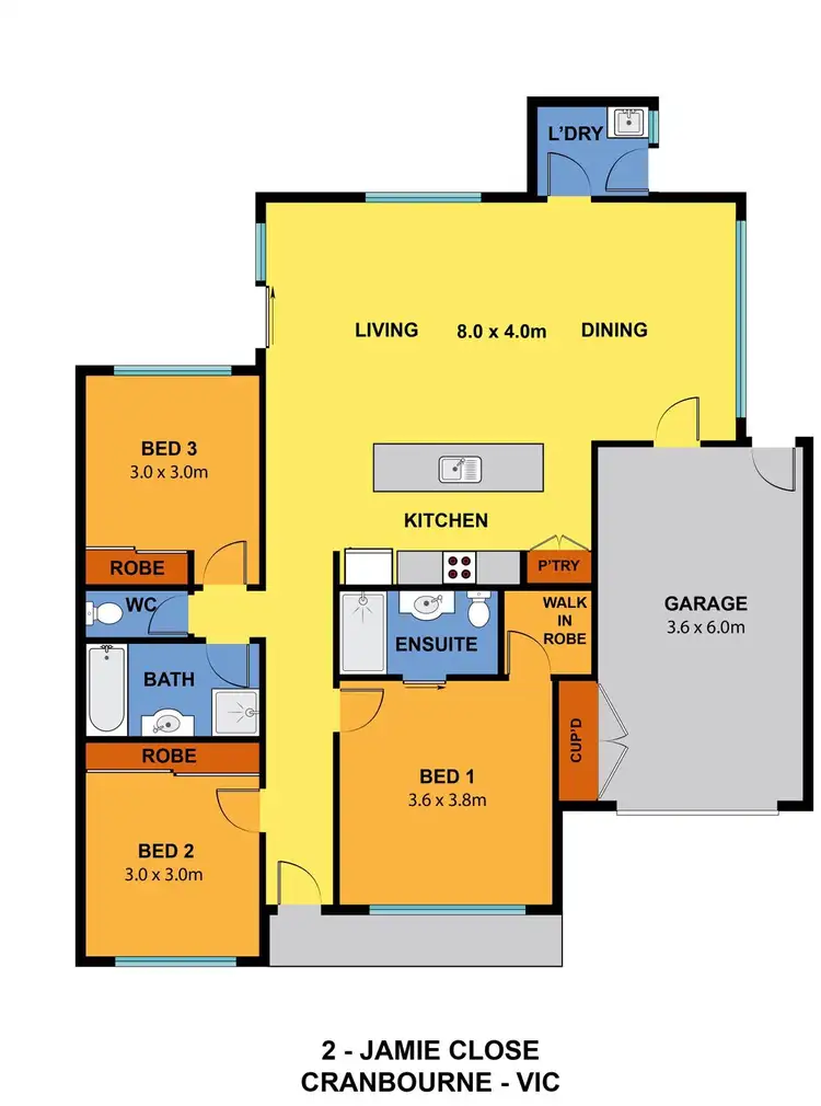 Floorplan of Homely house listing, 2 Jamie Close, Cranbourne VIC 3977