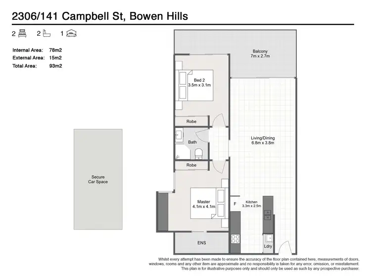 Floorplan of Homely unit listing, 2306/141 Campbell Street, Bowen Hills QLD 4006