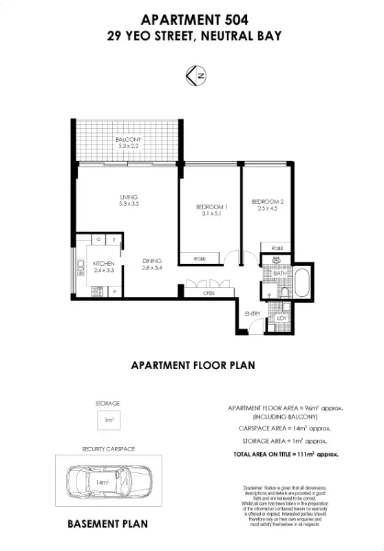 Floorplan of Homely apartment listing, 504/29 Yeo Street, Neutral Bay NSW 2089