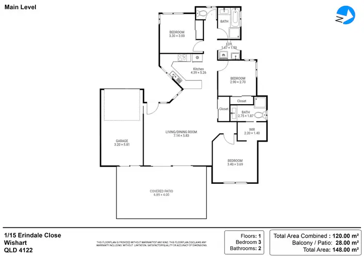 Floorplan of Homely townhouse listing, 1/15 Erindale Close, Wishart QLD 4122