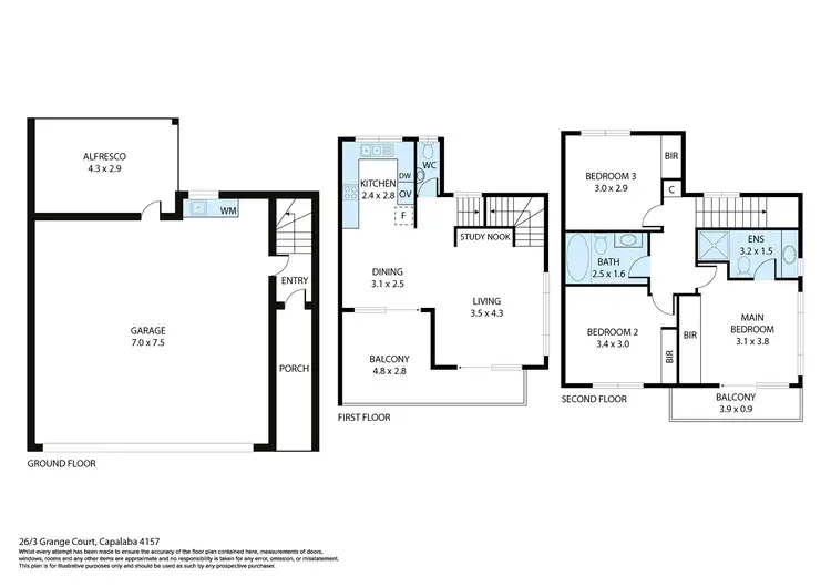 Floorplan of Homely townhouse listing, 26/3 Grange Court, Capalaba QLD 4157