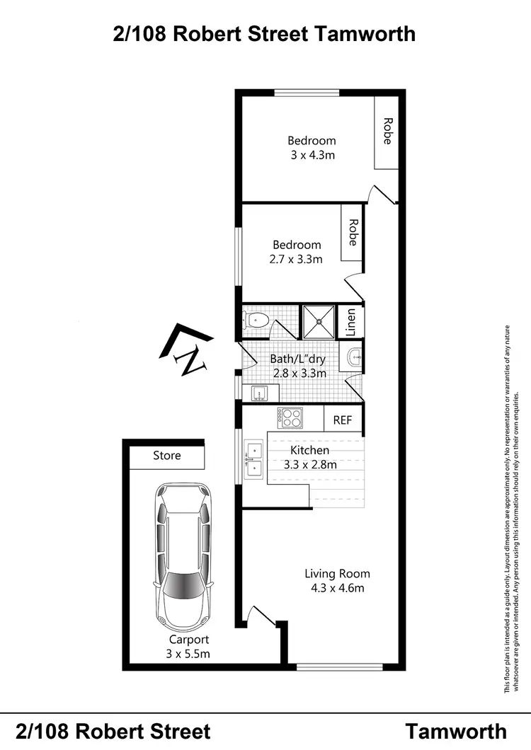 Floorplan of Homely semi-detached listing, 2/108 Robert Street, Tamworth NSW 2340