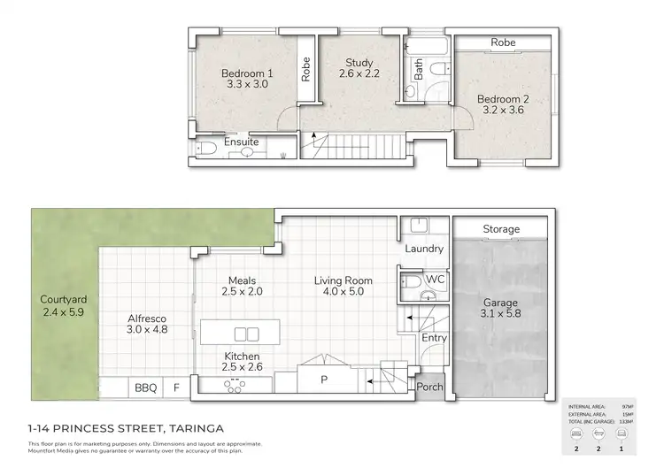 Floorplan of Homely townhouse listing, 1/14 Princess Street, Taringa QLD 4068