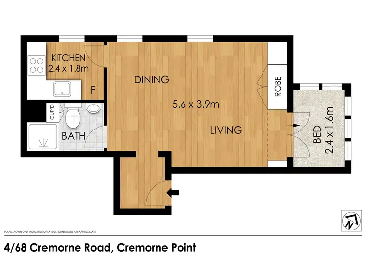 Floorplan of Homely studio listing, 4/68 Cremorne Road, Cremorne Point NSW 2090