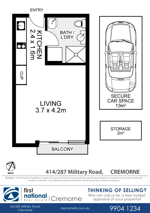 Floorplan of Homely studio listing, 414/287 Military Road, Cremorne NSW 2090