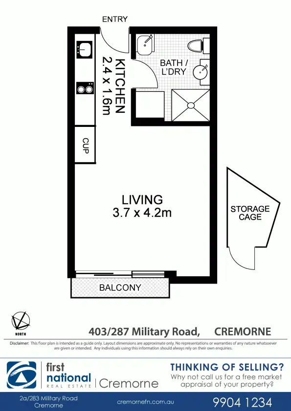 Floorplan of Homely studio listing, 403/287 Military Road, Cremorne NSW 2090