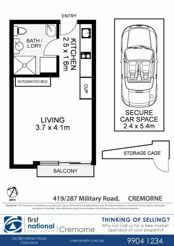 Floorplan of Homely studio listing, 419/287 Military Road, Cremorne NSW 2090