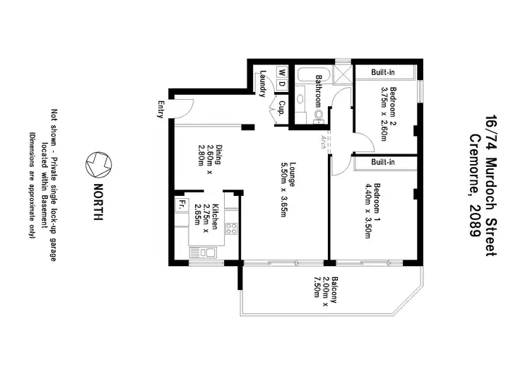 Floorplan of Homely apartment listing, 16/74 Murdoch Street, Cremorne NSW 2090