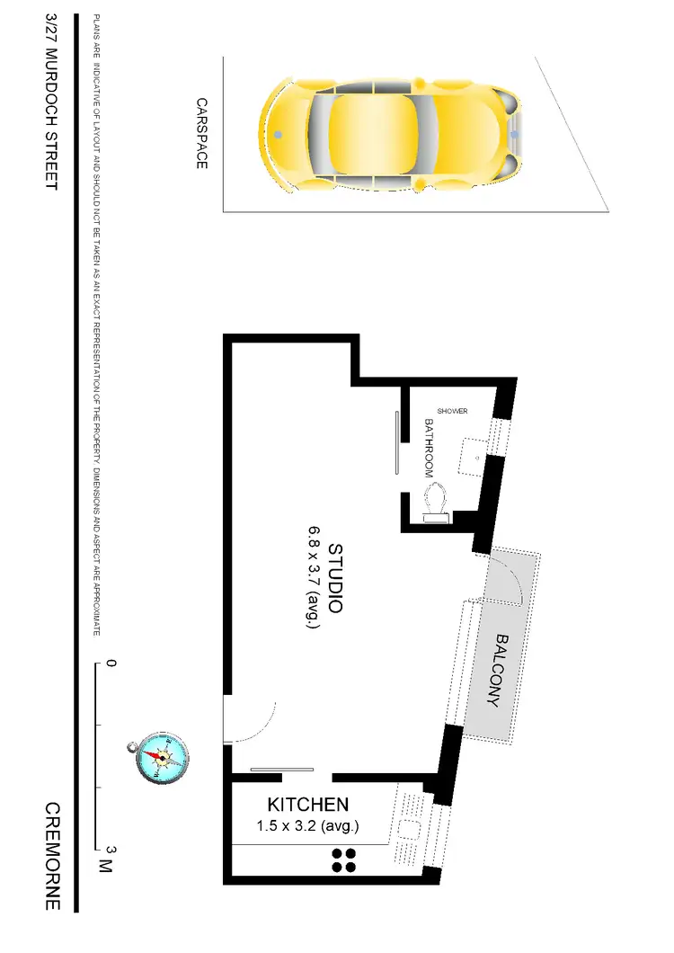 Floorplan of Homely studio listing, 3/27 Murdoch Street, Cremorne NSW 2090