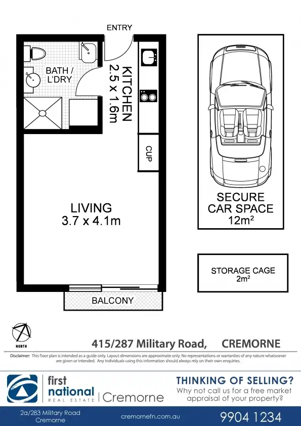 Floorplan of Homely studio listing, 415/287 Military Road, Cremorne NSW 2090