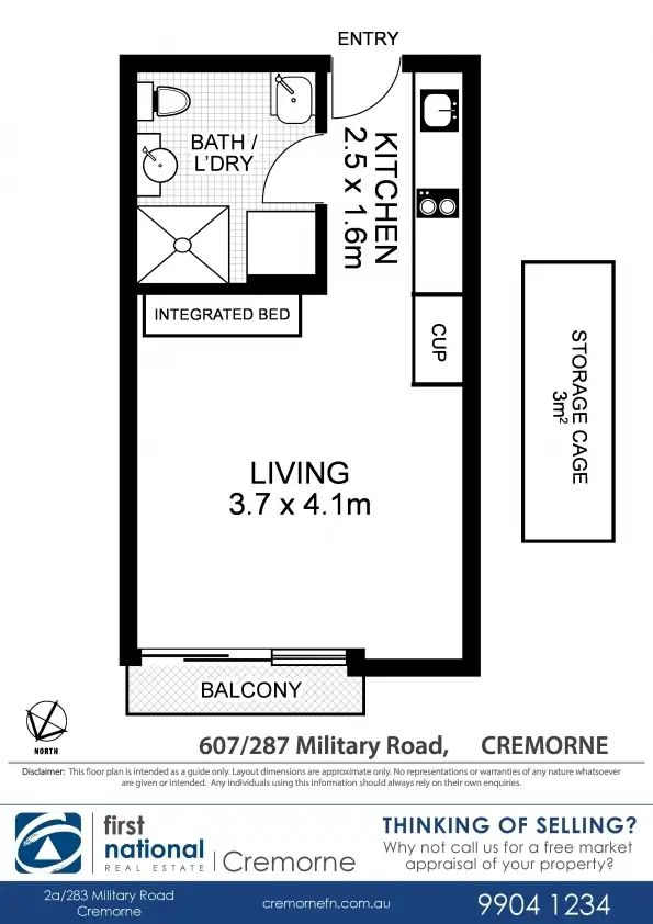 Floorplan of Homely studio listing, 607/287 Military Road, Cremorne NSW 2090