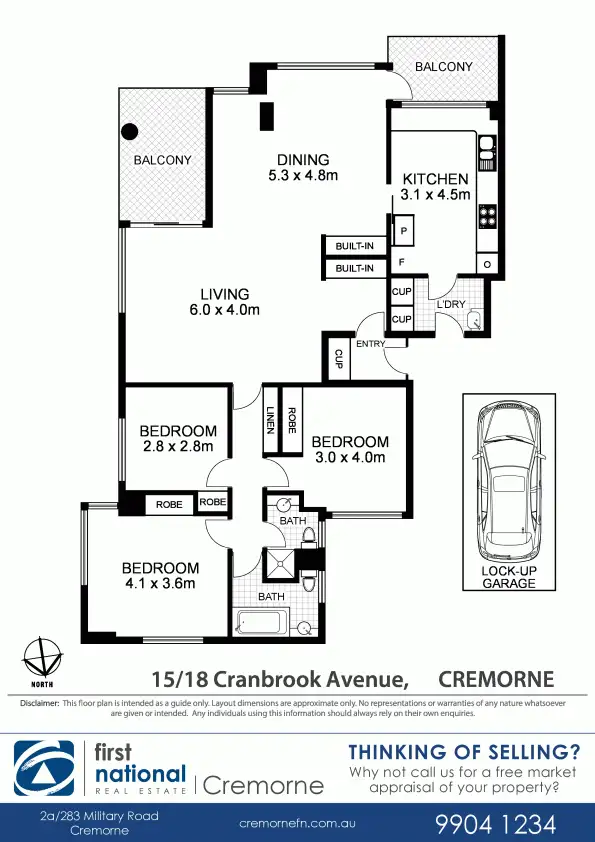 Floorplan of Homely apartment listing, 15/18 Cranbrook Avenue, Cremorne NSW 2090