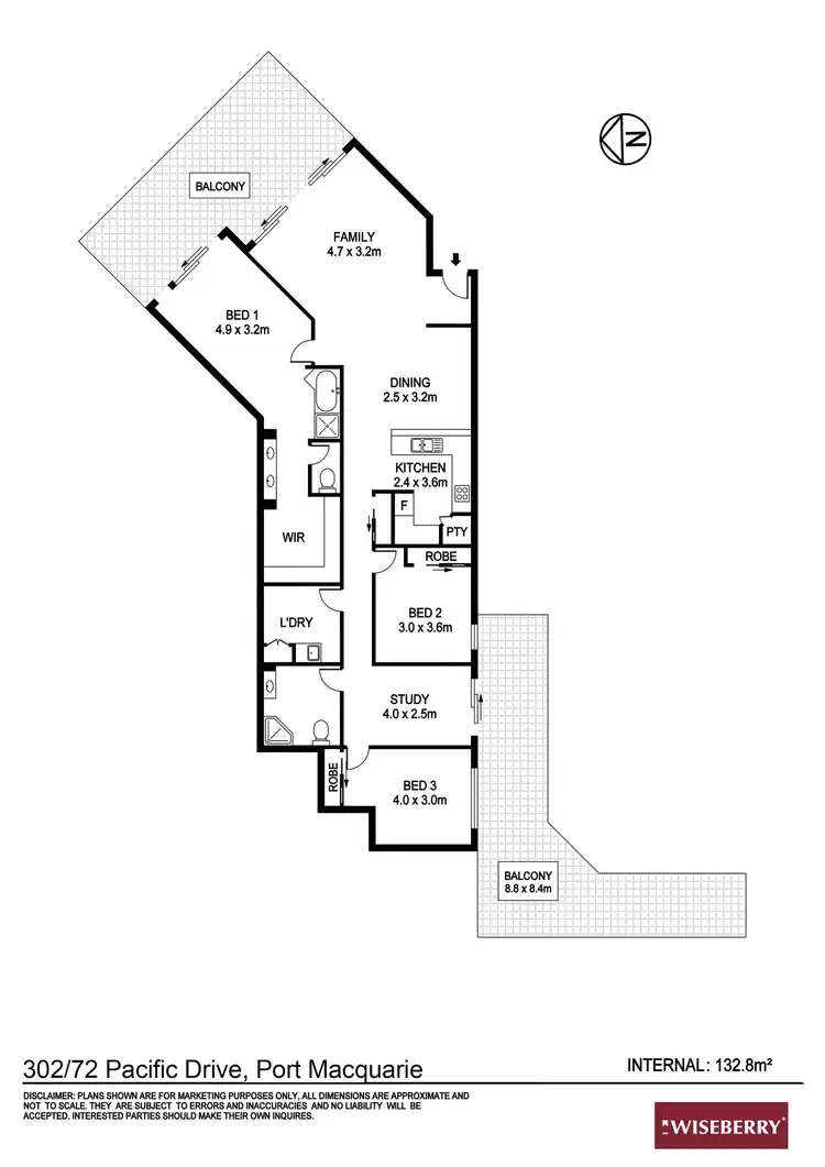 Floorplan of Homely unit listing, 302/72 Pacific Drive, Port Macquarie NSW 2444