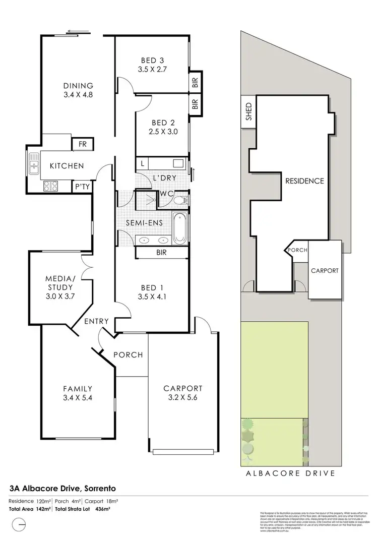 Floorplan of Homely semi-detached listing, 3A Albacore Drive, Sorrento WA 6020