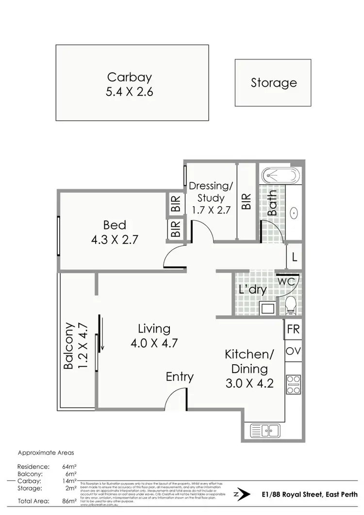 Floorplan of Homely apartment listing, E1/88 Royal Street, East Perth WA 6004