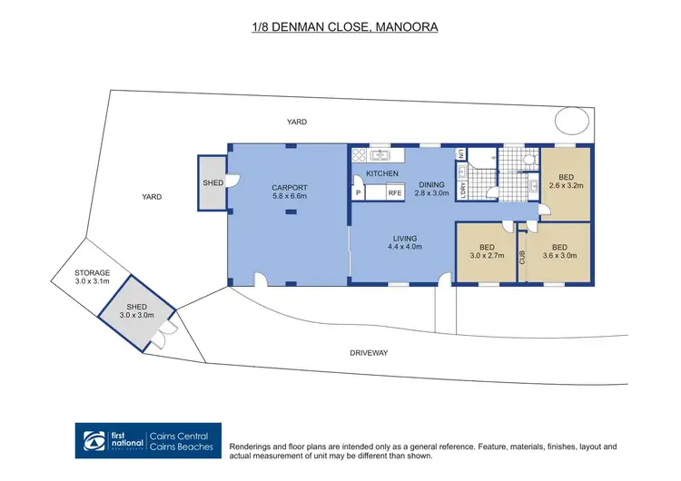 Floorplan of Homely semi-detached listing, 1/8 Denman Close, Manoora QLD 4870