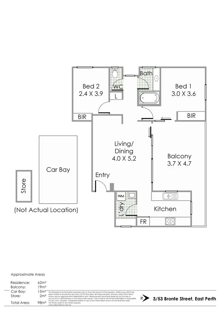 Floorplan of Homely apartment listing, 3/53 Bronte Street, East Perth WA 6004