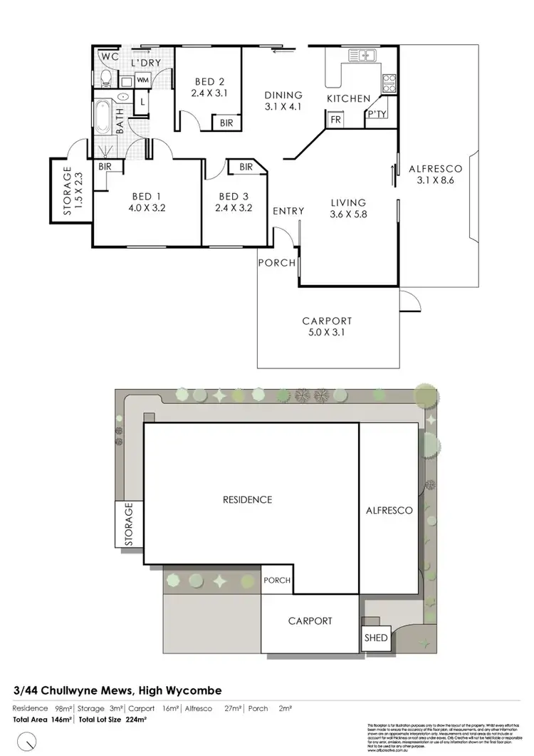 Floorplan of Homely unit listing, 3/44 Chullwyne Mews, High Wycombe WA 6057