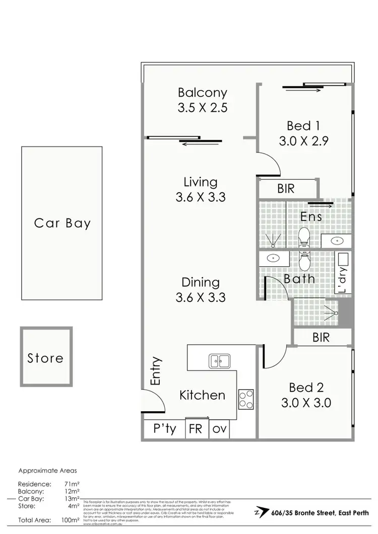 Floorplan of Homely apartment listing, 606/35 Bronte Street, East Perth WA 6004