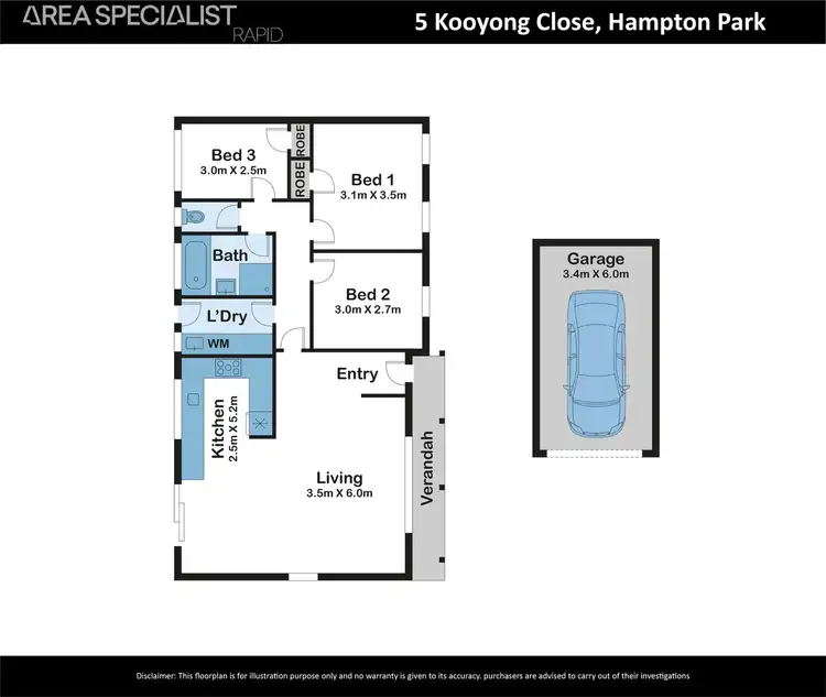 Floorplan of Homely unit listing, 5 Kooyong Close, Hampton Park VIC 3976