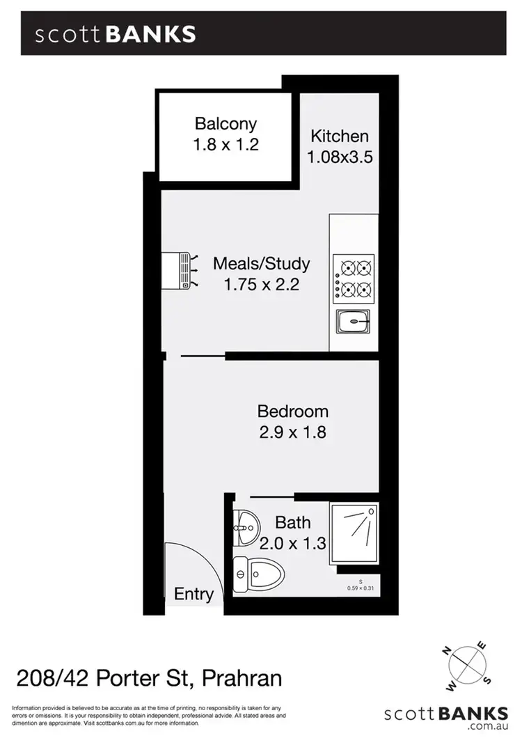 Floorplan of Homely studio listing, 208/42 Porter Street, Prahran VIC 3181