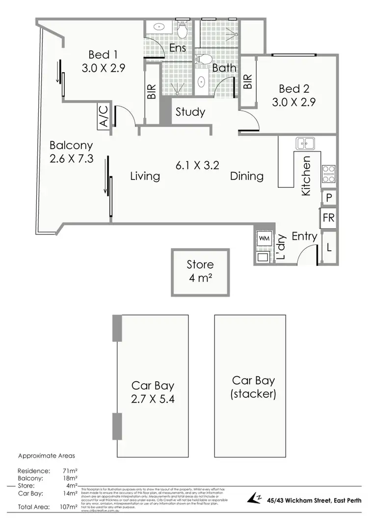 Floorplan of Homely apartment listing, 45/43 Wickham Street, East Perth WA 6004