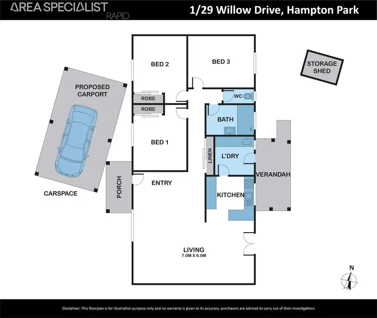 Floorplan of Homely unit listing, 1/29 Willow Drive, Hampton Park VIC 3976