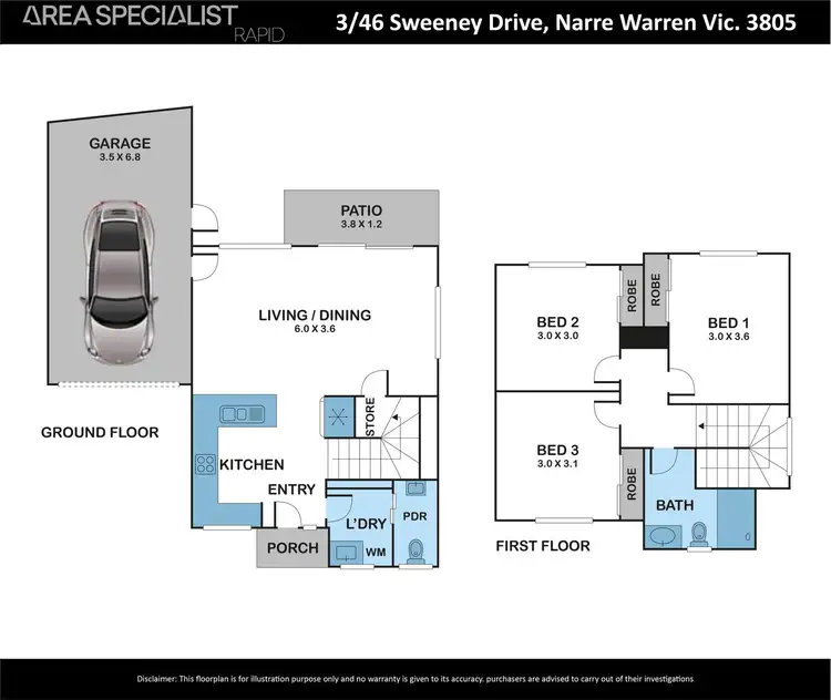 Floorplan of Homely townhouse listing, 3/46 Sweeney Drive, Narre Warren VIC 3805
