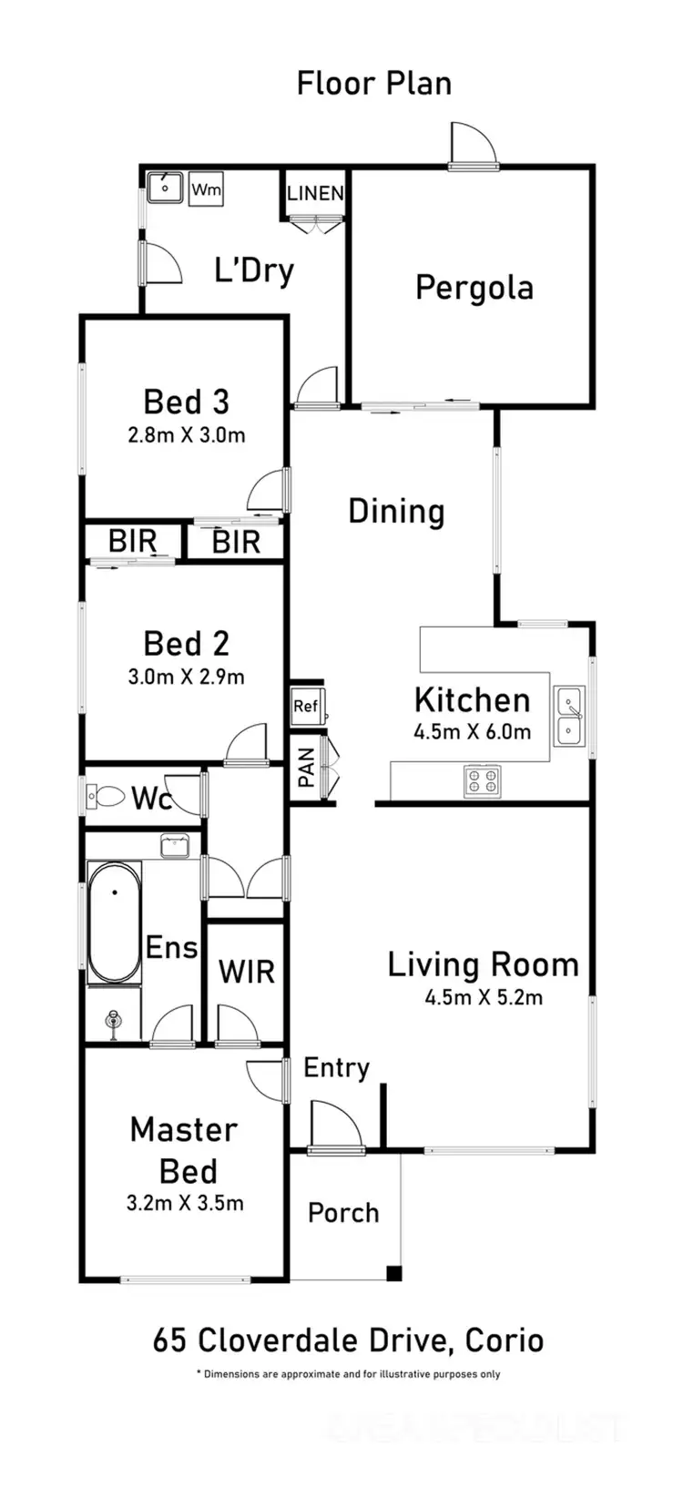 Floorplan of Homely house listing, 65 Cloverdale Drive, Corio VIC 3214