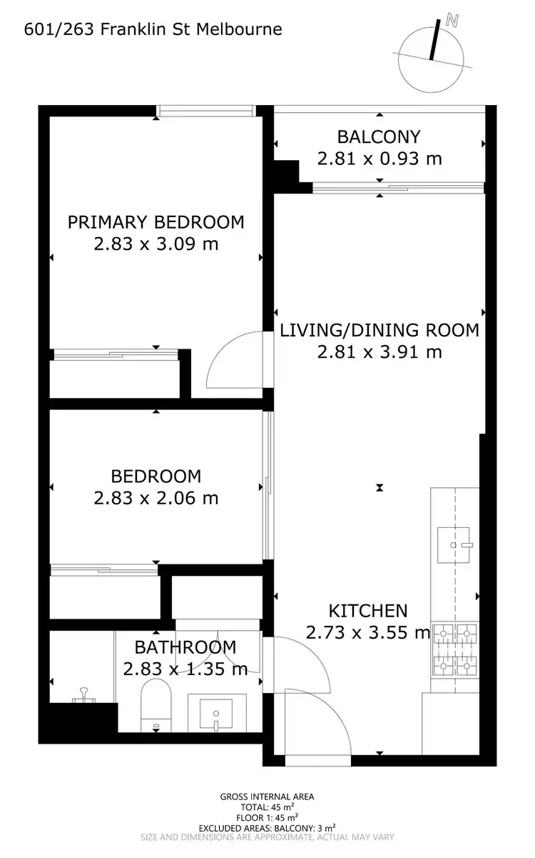 Floorplan of Homely apartment listing, 601/263 Franklin Street, Melbourne VIC 3000