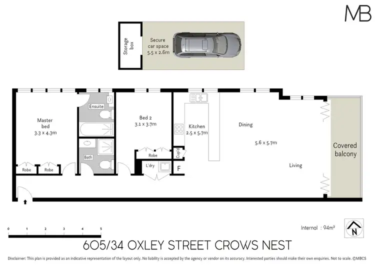 Floorplan of Homely unit listing, 605/34 Oxley Street, Crows Nest NSW 2065