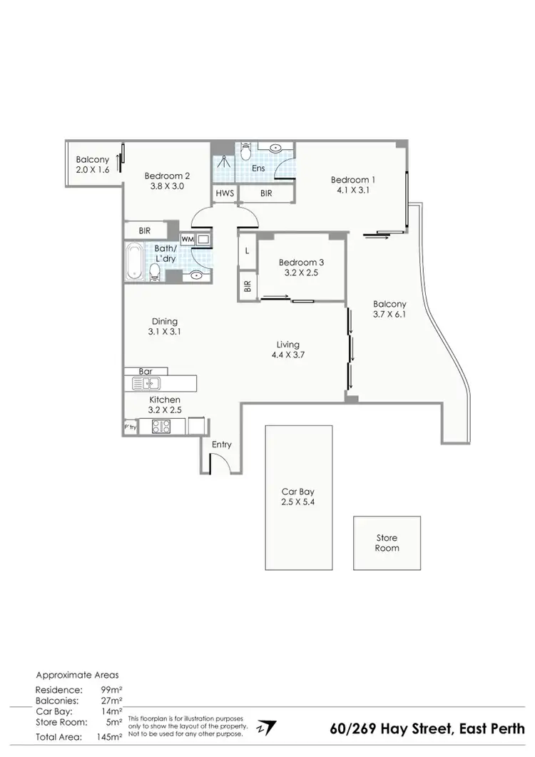 Floorplan of Homely apartment listing, 60/269 Hay Street, East Perth WA 6004
