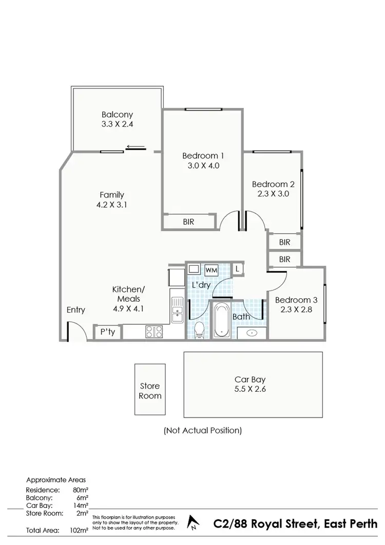 Floorplan of Homely apartment listing, C2/88 Royal Street, East Perth WA 6004
