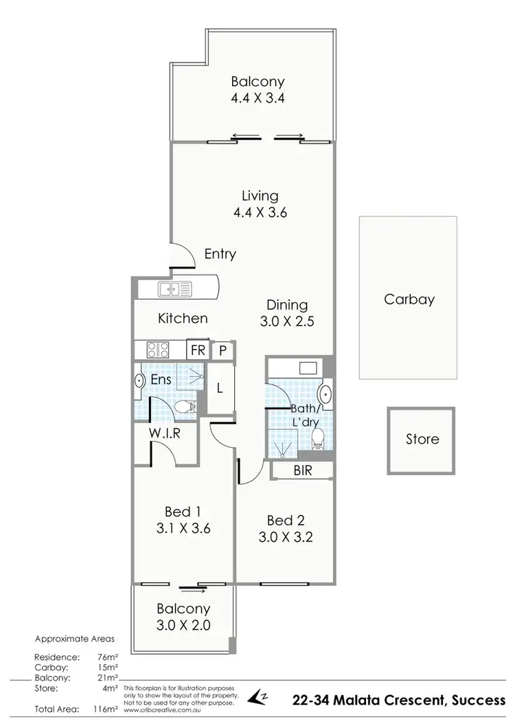 Floorplan of Homely apartment listing, 22/34 Malata Crescent, Success WA 6164