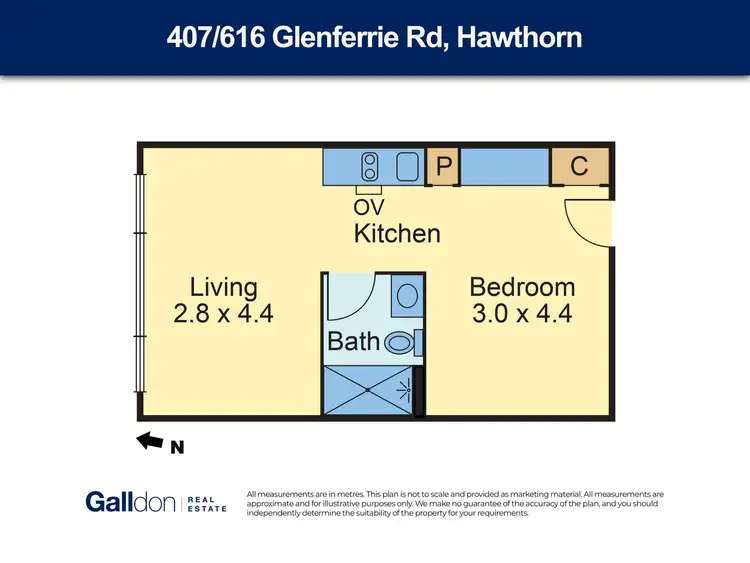 Floorplan of Homely serviced apartment listing, 407/616 Glenferrie Road, Hawthorn VIC 3122