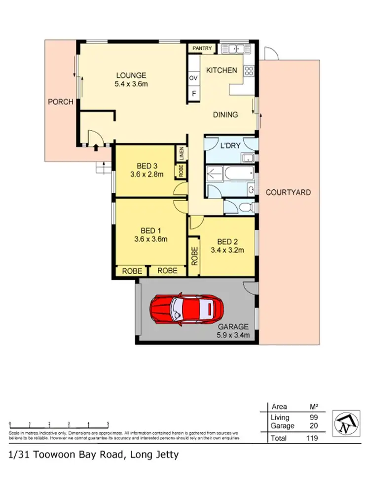Floorplan of Homely semi-detached listing, 1/31 Toowoon Bay Road, Long Jetty NSW 2261