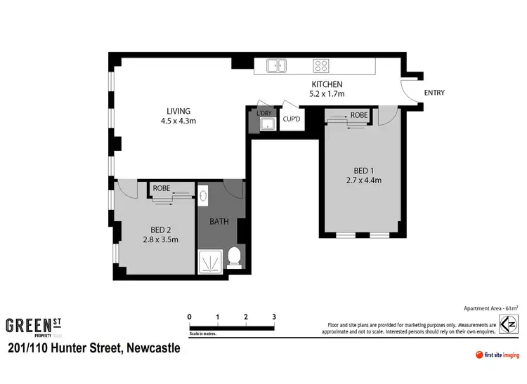 Floorplan of Homely apartment listing, 201/110 Hunter Street, Newcastle NSW 2300