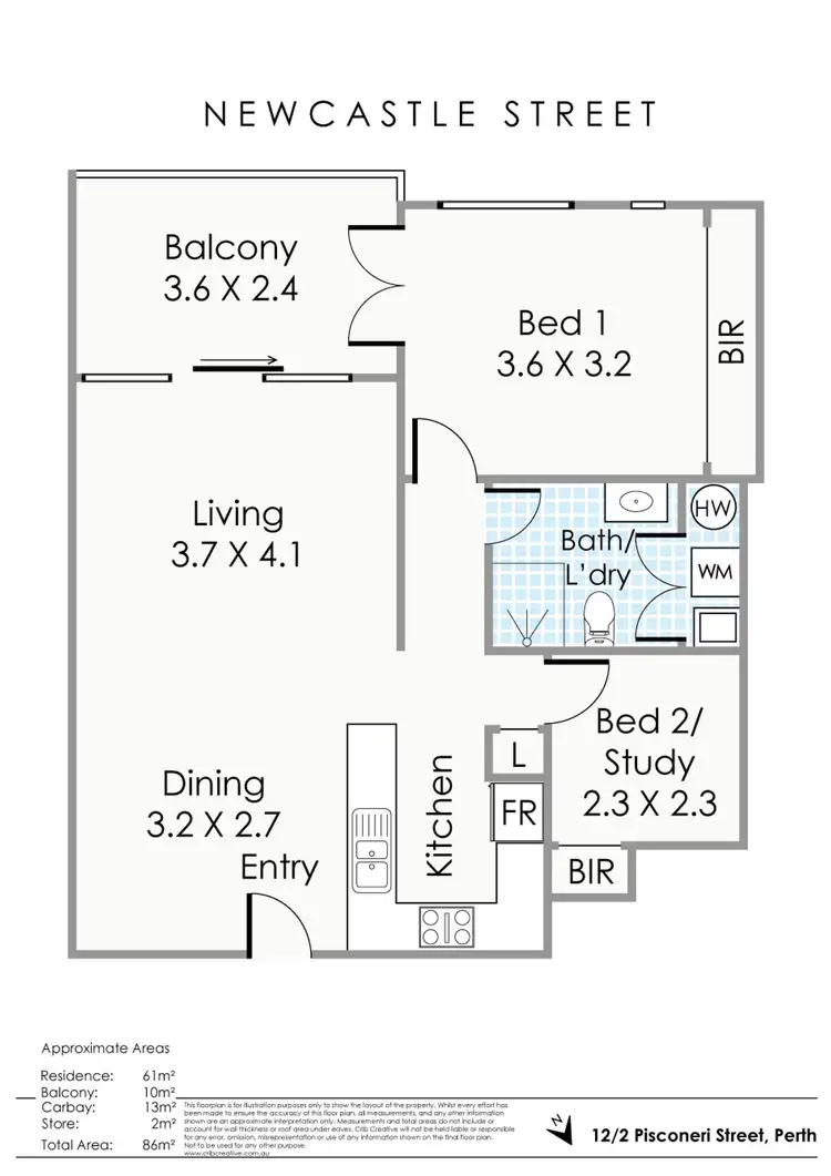 Floorplan of Homely apartment listing, 12/2 Pisconeri Street, Perth WA 6000