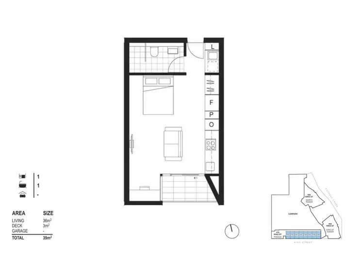 Floorplan of Homely studio listing, 208/470 King Street, Newcastle NSW 2300