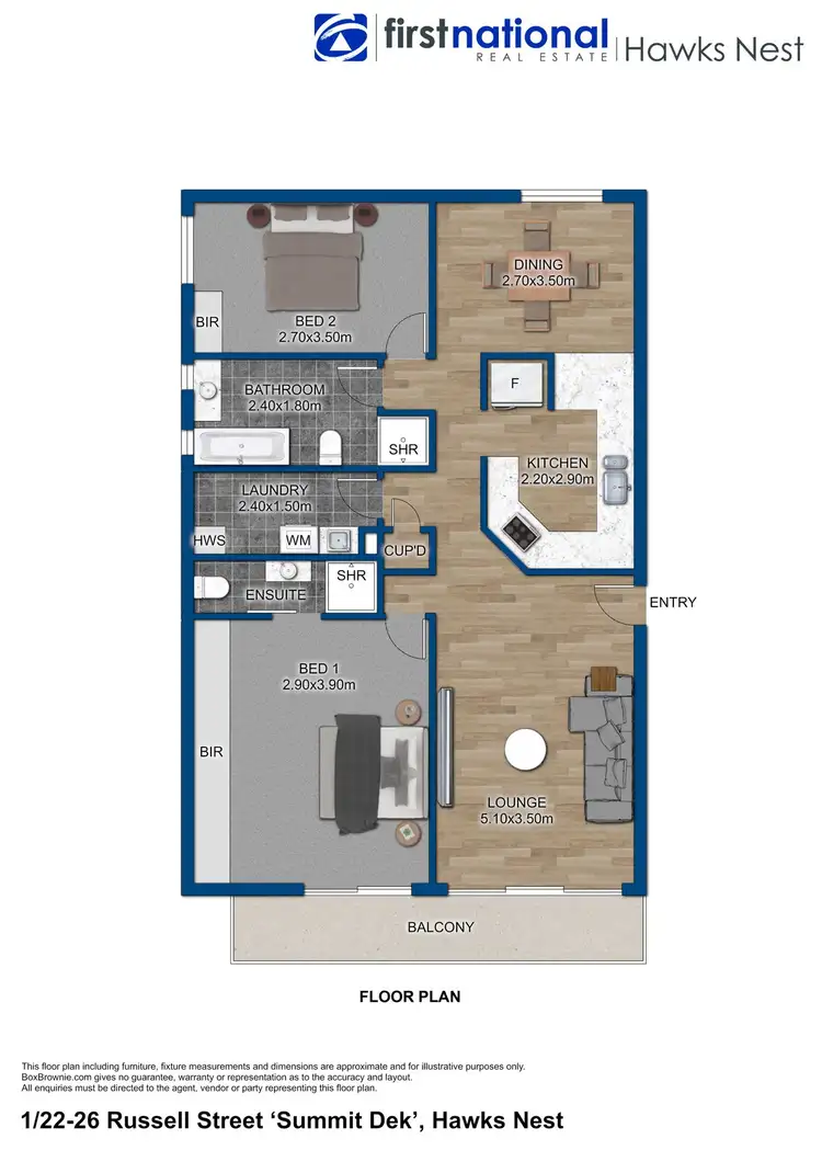 Floorplan of Homely apartment listing, 1/22-26 Russell Street, ‘Summit Dek’, Hawks Nest NSW 2324