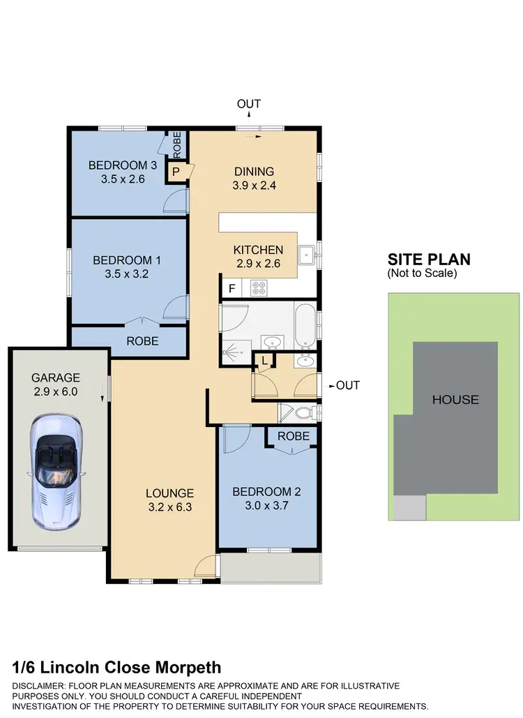 Floorplan of Homely semi-detached listing, 1/6 Lincoln Close, Morpeth NSW 2321