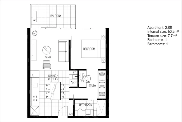 Floorplan of Homely apartment listing, 206/97 Flemington Road, North Melbourne VIC 3051