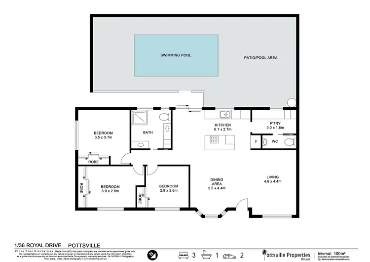 Floorplan of Homely semi-detached listing, 1/36 Royal Drive, Pottsville NSW 2489