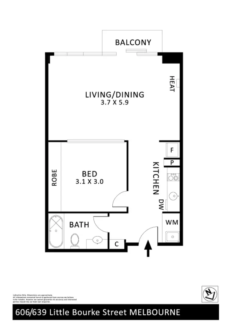 Floorplan of Homely apartment listing, 606/639 Little Bourke Street, Melbourne VIC 3000