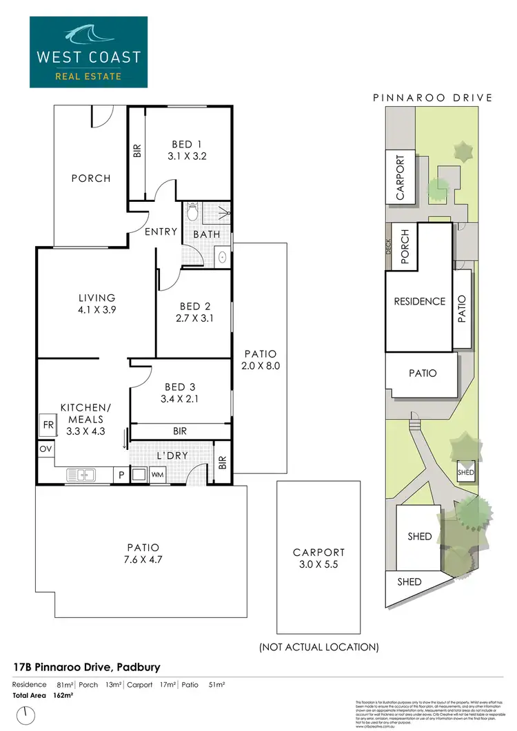 Floorplan of Homely semi-detached listing, 17b Pinnaroo Drive, Padbury WA 6025
