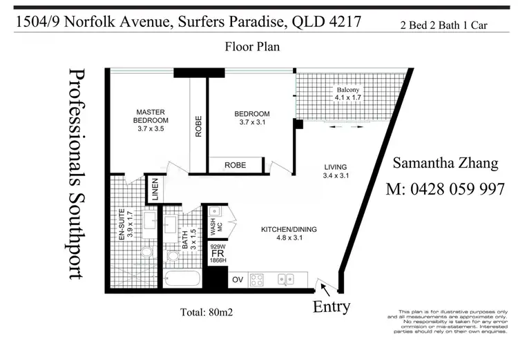 Floorplan of Homely apartment listing, 1504/9-17 Norfolk Avenue, Surfers Paradise QLD 4217