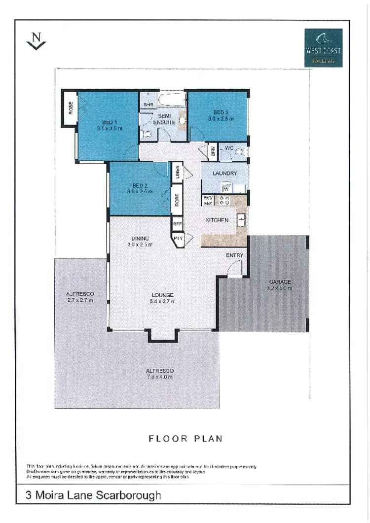 Floorplan of Homely house listing, 3 Moira Lane, Scarborough WA 6019