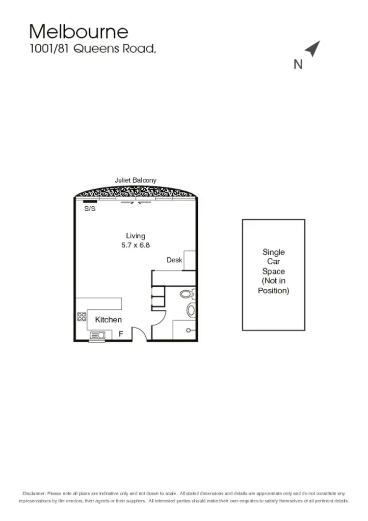 Floorplan of Homely studio listing, 1001/81 Queens Road, Melbourne VIC 3000