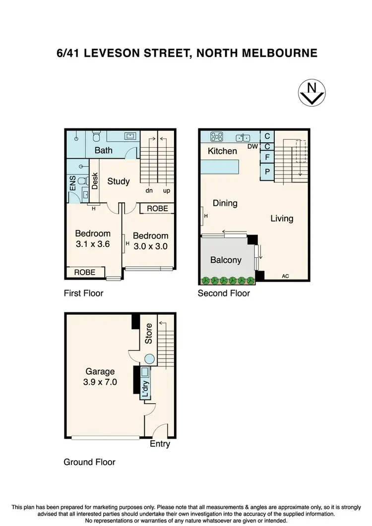 Floorplan of Homely townhouse listing, 6/41 Leveson Street, North Melbourne VIC 3051